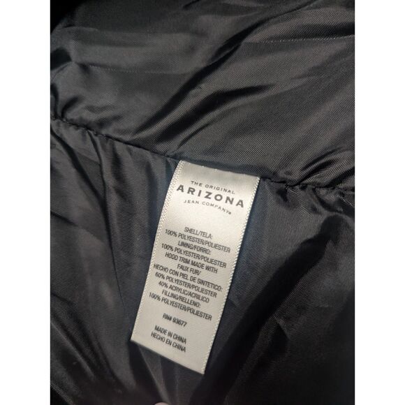 Arizona Jean Co. Black Puffer Vest Hooded Faux Fur Trim Size L - Picture 7 of 7